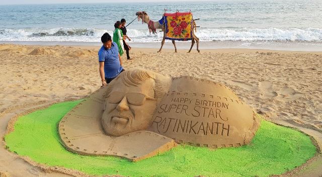 Manas Sahoo’s sand art tribute to Rajinikanth