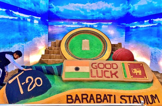 Ind Vs SL-T20: Sudarsan’s sand art at Barabati with Good Luck Message