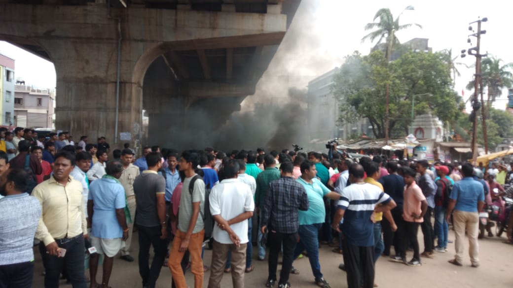 Locals stage road blockade at Rasulgarh square in Bhubaneswar