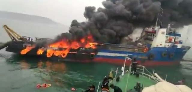 ship catches fire near Visakhapatnam Port