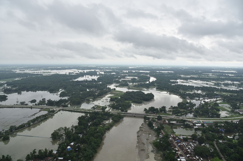 Guwahati: An aerial view of the flood-affected areas of Assam, on July 24, 2020. (Photo: IANS)