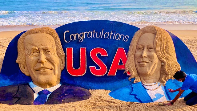 Sand Sculpture in Odisha Hails Biden and Harris Win