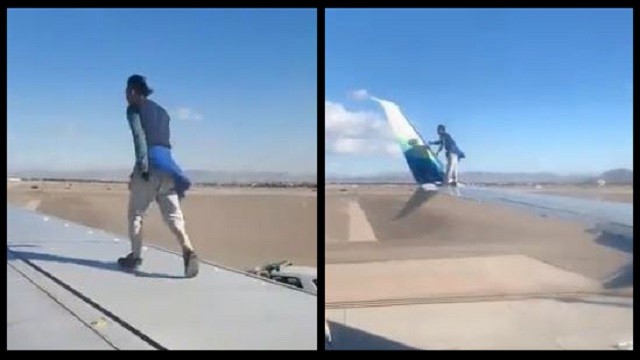 Crazy! Man Climbs On Plane Wing As It Is About To Take Off; Videos Go Viral