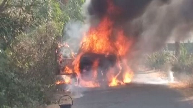 car catches fire in odisha