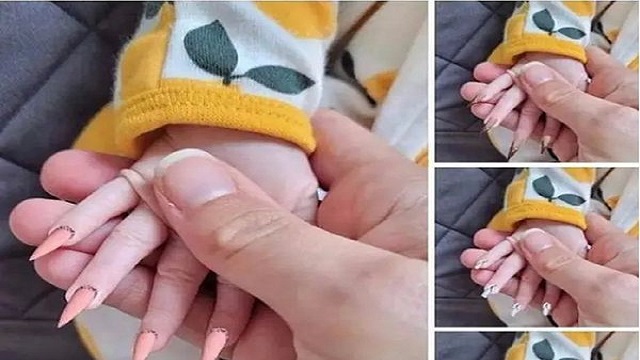 new born baby with long nails
