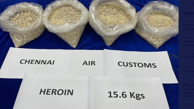 heroin seized at chennai airport
