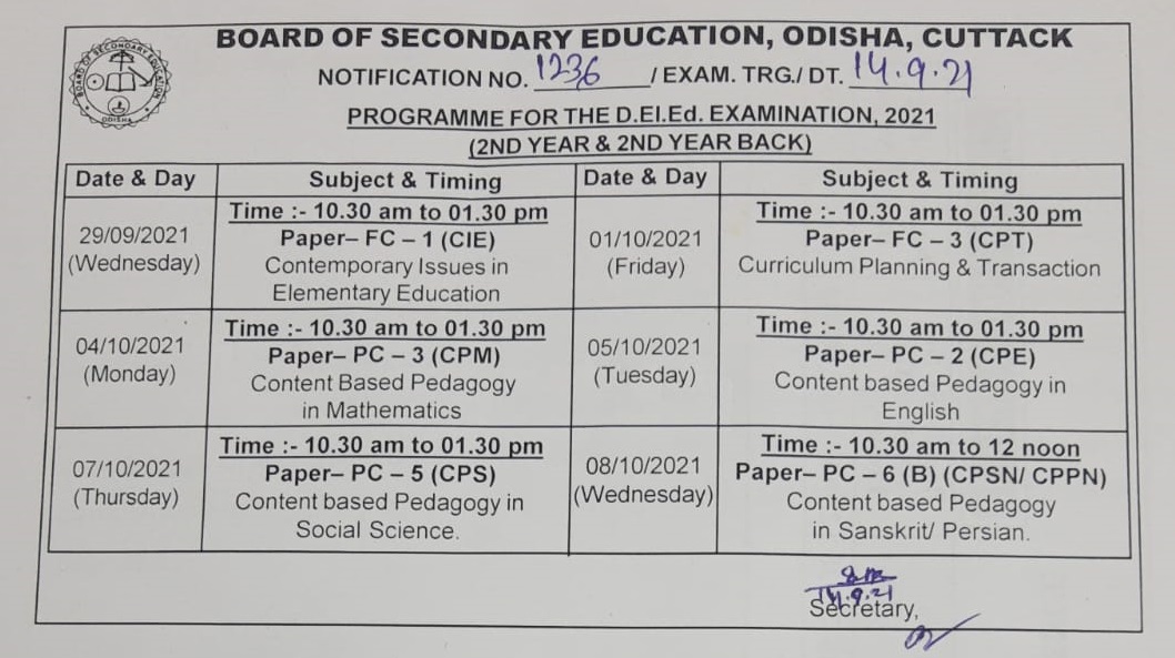 Odisha D.El. Ed exam 2021 schedule 