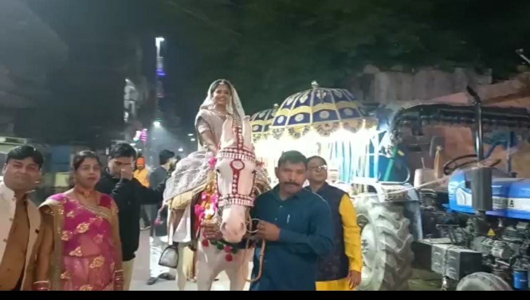 bride rides horse