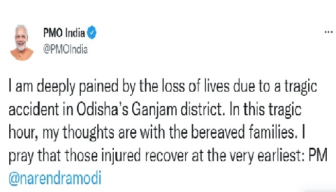 PM condoles loss of lives in road accident in Odisha