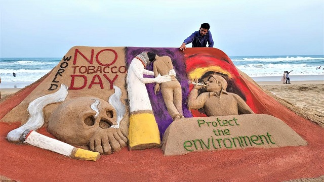 Sand art on World No Tobacco Day