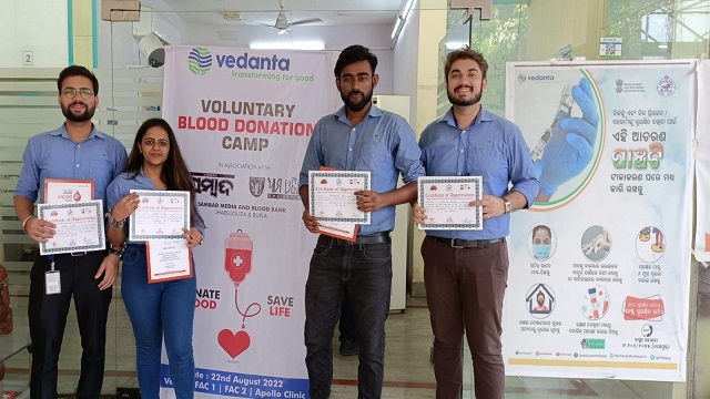 vedanta aluminium organizes blood donation camp