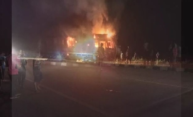 truck catches fire in Odisha