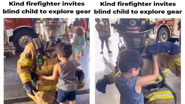 firefighter lets blind boy feel him