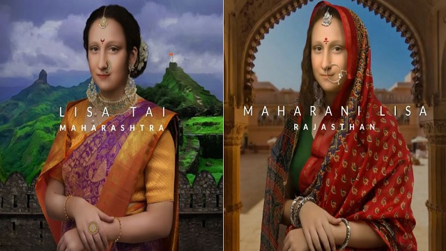 mona lisa in traditional indian attire