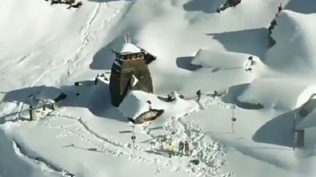Aerial video of himalayas highest shiva temple
