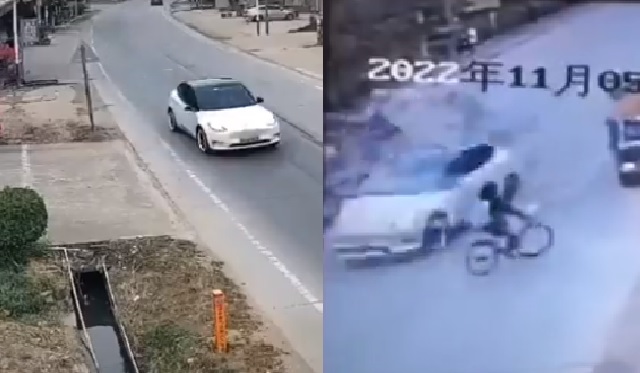 tesla car goes out of control in china