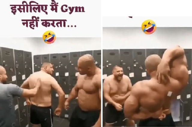 Bodybuilder can't reach back to grab sticker: Watch funny viral video