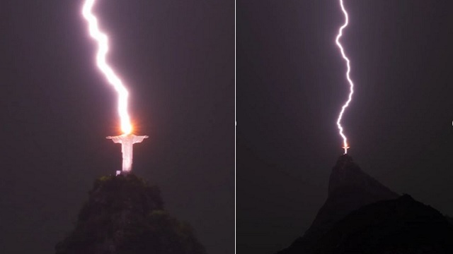 Lightning strikes christ the redeemer