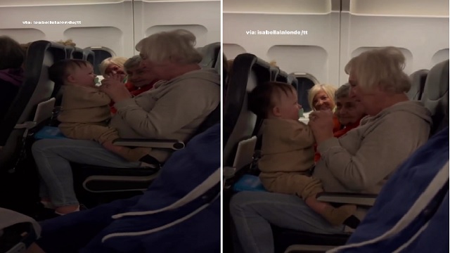Elderly women help crying baby