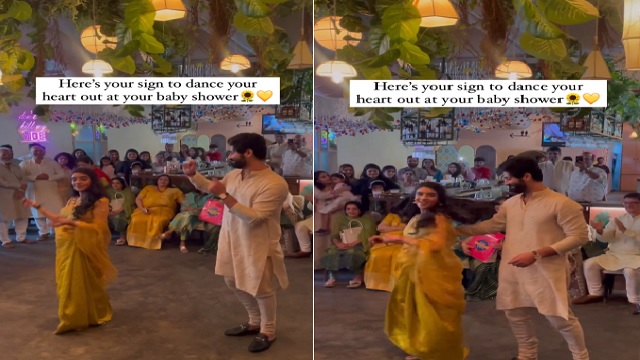 Couple dances at baby shower