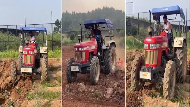 Ms dhoni driving tractor