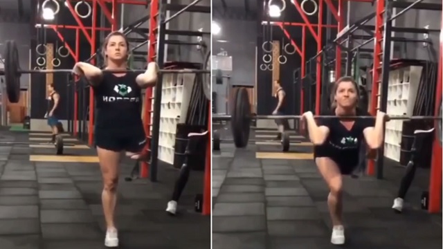 Girl with one leg does weight lifting