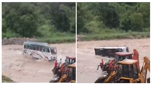 Bus overturns in river in nainital
