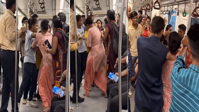 Women passengers fight for seat in delhi Metro