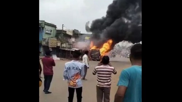 bus catches fire in koraput
