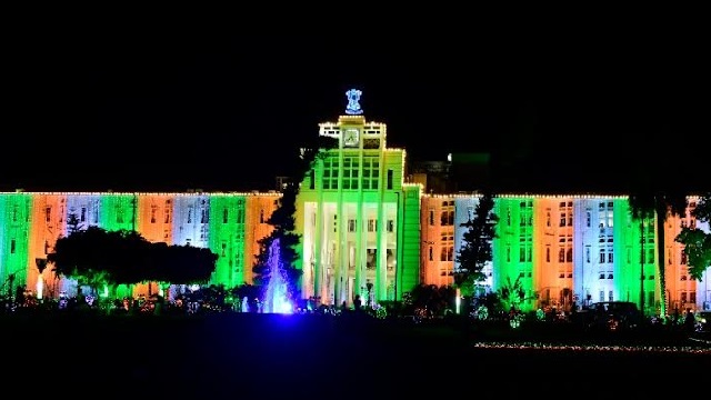 offices in Bhubaneswar illuminated with tricolor