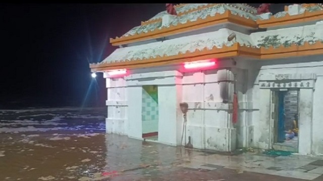 Flood water enters Maa Bhattarika Temple premises