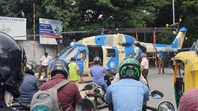 Helicopter parked on road