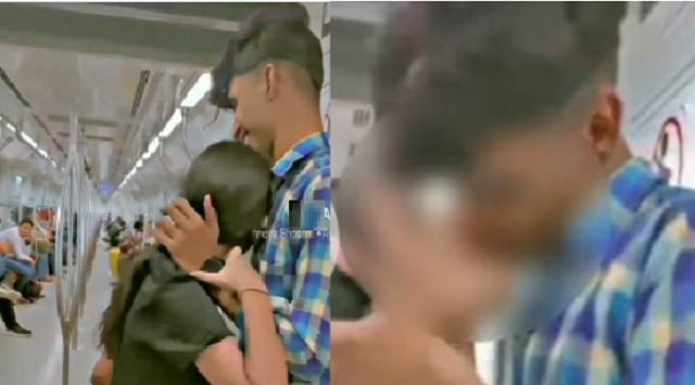 couple kissing in delhi metro