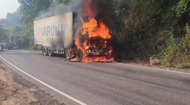 truck catches fire in mayurbhanj