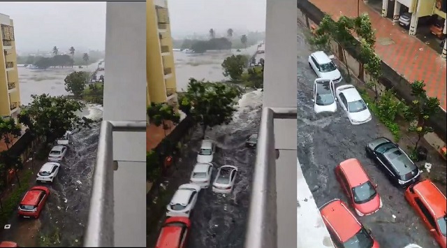 Cars swept away in flood in Chennai