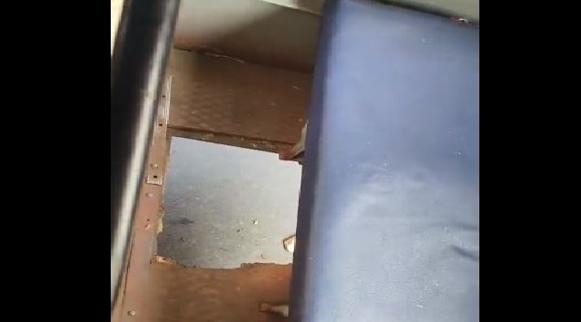 Woman falls from bus through hole on floor