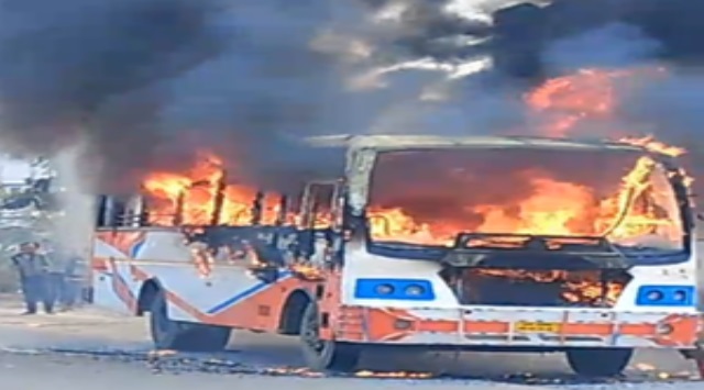 bus catches fire in kerala