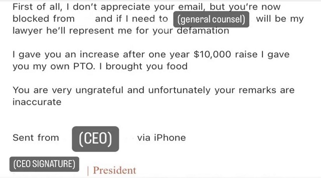 CEO’s email response to employee’s resignation letter