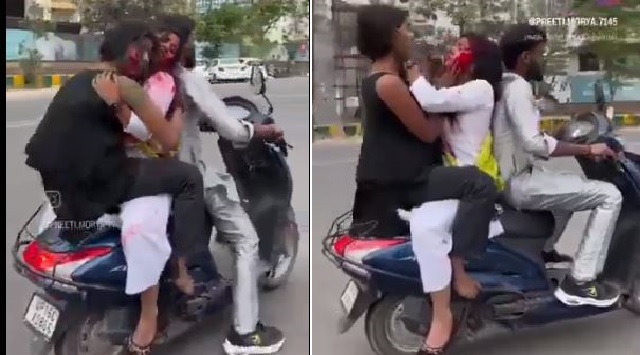Noida: Girls' 'obscene' holi celebration on scooter goes viral, watch