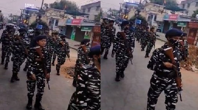 capf jawans conduct flag marches in bhubaneswar