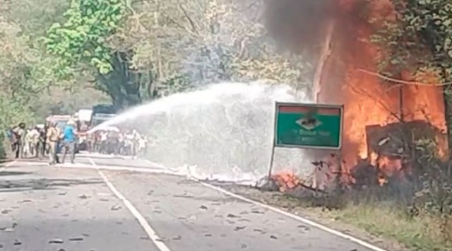onion truck catches fire