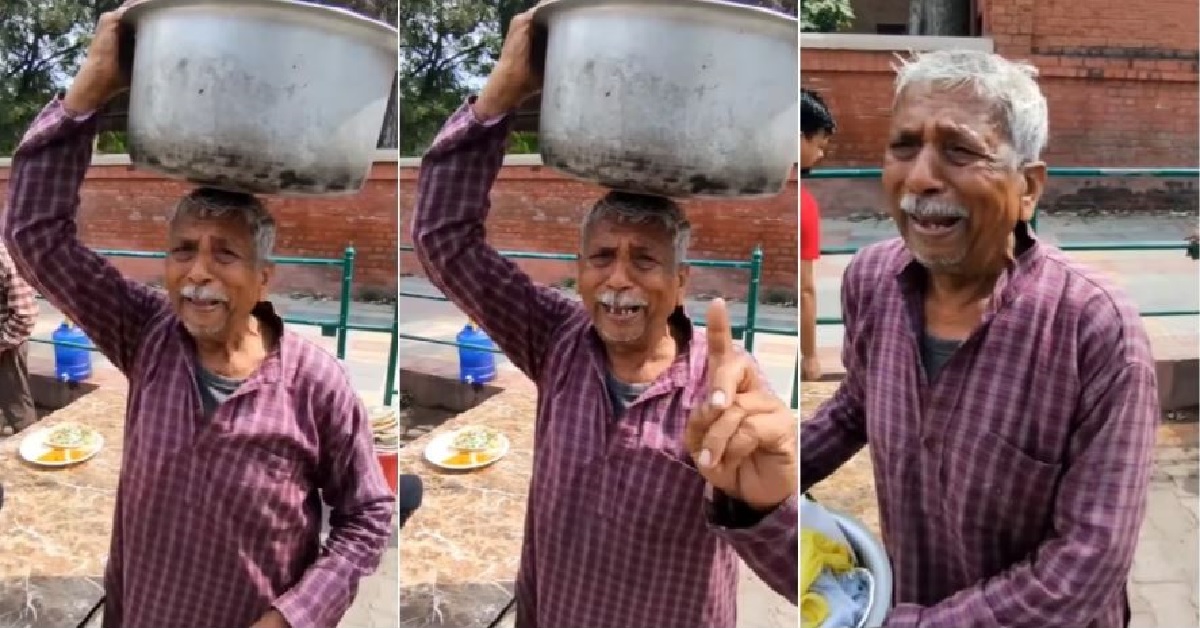 Old man selling laddu on street crying