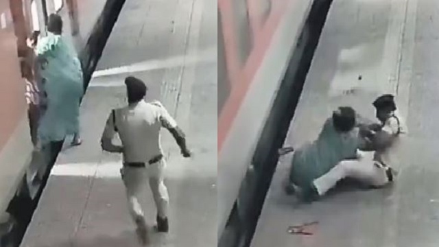 WATCH: Railway cop saves woman from being dragged by train